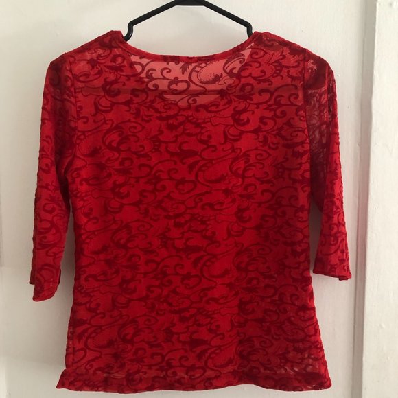 Red Mesh Top with Velvet Applique - Picture 3 of 3